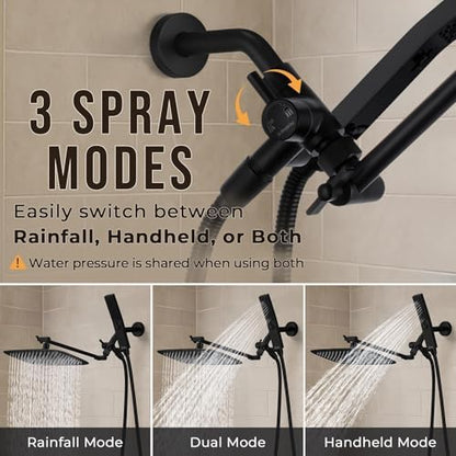 G-Promise All Metal 12" Rain Shower Head with Handheld for Bathroom Upgrade
