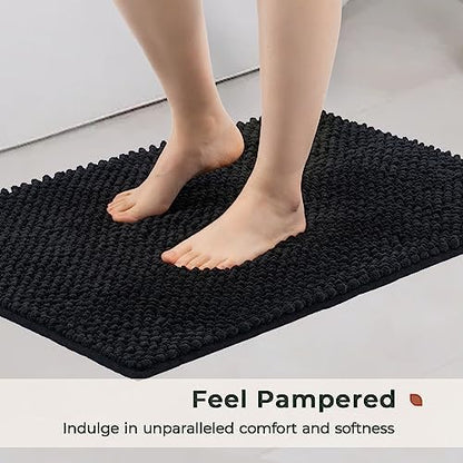 FRESHMINT Chenille Bath Rugs Set 2 Pieces, Black, 17''x24''+20''x47''