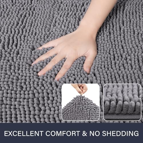 LOCHAS Bathroom Rug Shaggy Bath Mat 2 Piece, 24 x 17 Inch, Grey