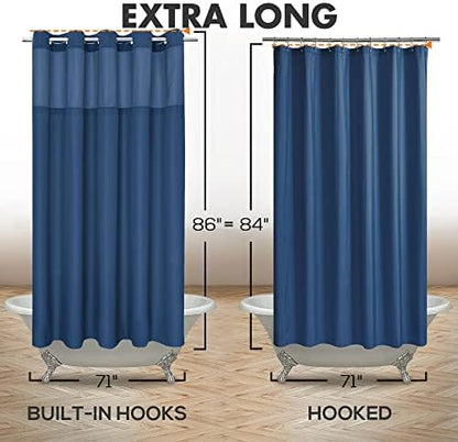 River Dream Extra Long No Hook Shower Curtain with Snap-in Liner, Navy