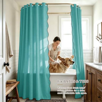 Furlinic Scalloped Shower Curtain 72x96 Extra Long Waterproof No Hook Teal