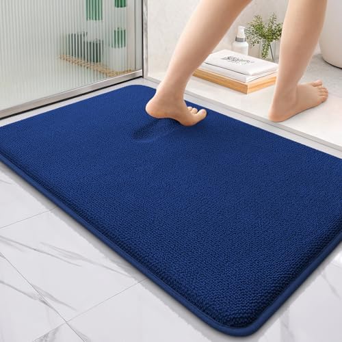 OLANLY Thick Memory Foam Bathroom Rugs 35x24, Soft Absorbent Bath Mat, Navy