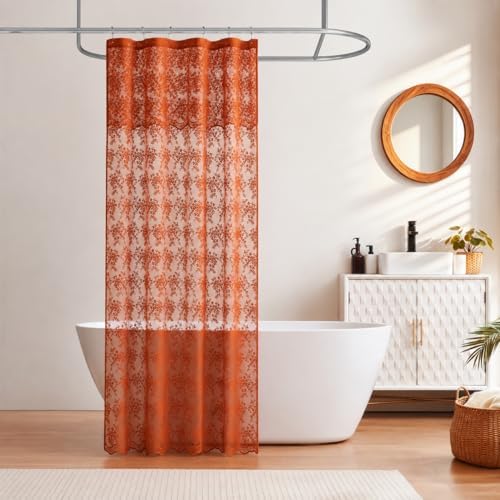 TUDECO 36 Inch Orange Lace Shower Curtain with Valance, 36''W x 72''L