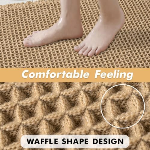 MIULEE Set of 2 Waffle Bathroom Rugs Boho Bath Mat Brown 17"x24"+17"x48"