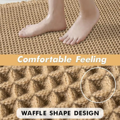 MIULEE Set of 2 Waffle Bathroom Rugs Boho Bath Mat Brown 17"x24"+17"x48"
