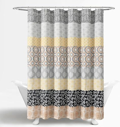 Lush Decor Bohemian Stripe Shower Curtain, 72" W x 72" L, Yellow & Gray - Bathroom Curtain - Striped Shower Curtain - Boho Decor - Fabric Shower Curtains