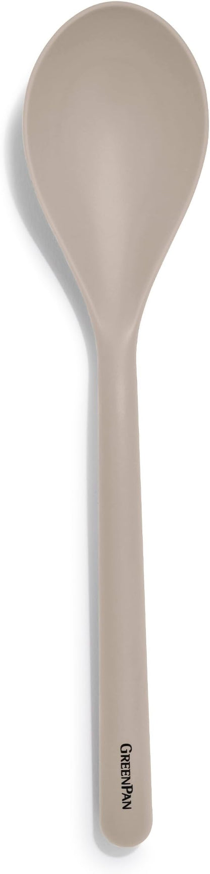 GreenPan Silicone Solid Spoon, Mixing Stirring Serving, Cooking Kitchen Utensil, Flexible Rubber Nonstick Cookware, Rigid Steel Core, Heat-Resistant, Anti-Slip Handle, BPA-Free, Dishwasher Safe, Taupe