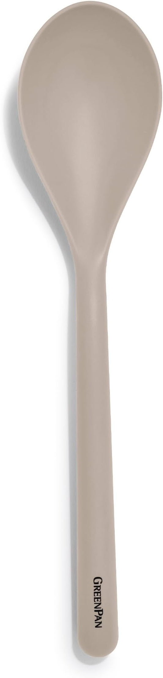 GreenPan Silicone Solid Spoon, Mixing Stirring Serving, Cooking Kitchen Utensil, Flexible Rubber Nonstick Cookware, Rigid Steel Core, Heat-Resistant, Anti-Slip Handle, BPA-Free, Dishwasher Safe, Taupe