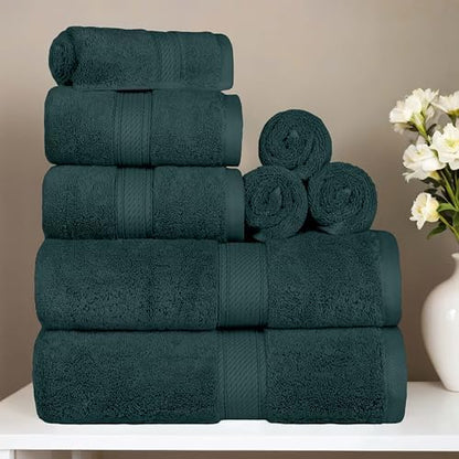 SUPERIOR Egyptian Cotton Ultra Plush & Absorbent, 8 Piece Set, Teal