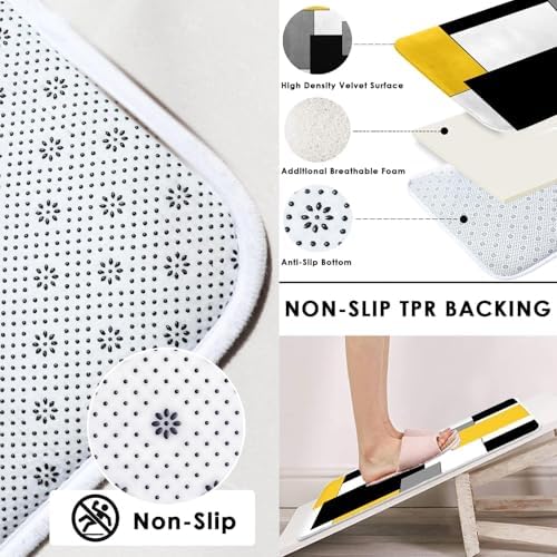 Bathroom Sets with Shower Curtain and Rugs 4 Pcs, Geometric Yellow