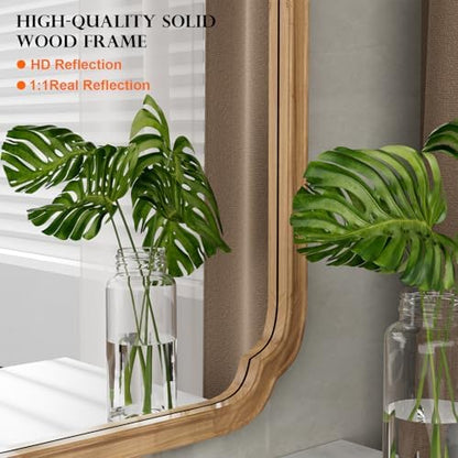 WallBeyond 28" x 40" Rounded Corner Arch Wall Mirror with Wood Frame for Entryway, Living Room or Bedroom Home Decor - Light Woodgrain [28 x 40 inches, Honey-Colored]