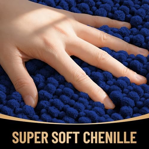 OLANLY Thick Chenille Toilet Rugs U-Shaped 24x20, Absorbent Bath Mat, Navy