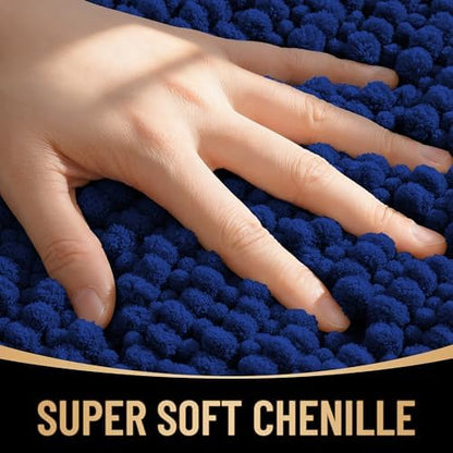 OLANLY Thick Chenille Large Bathroom Rugs 59x35, Absorbent Bath Mat, Navy