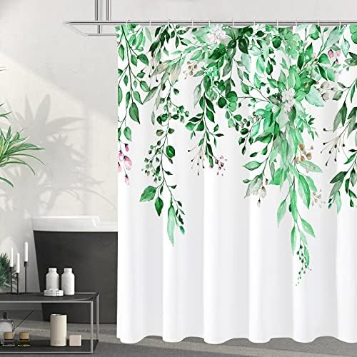 Gibelle Emerald Green Eucalyptus Shower Curtain, Floral Print, 72x84