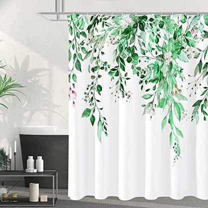 Gibelle Emerald Green Eucalyptus Shower Curtain, Floral Print, 72x84
