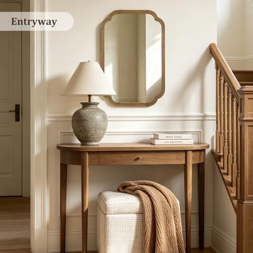 WallBeyond 20" x 30" Wood Mirror Rounded Corner Arch Wall Mirror with Wood Frame for Entryway, Living Room or Bedroom Home Decor [20" x 30" Natural Color]