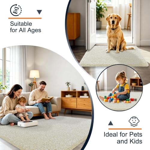 OLANLY Microfiber Bathroom Rugs 47x17, Quick Dry Bath Mat, Sand and White