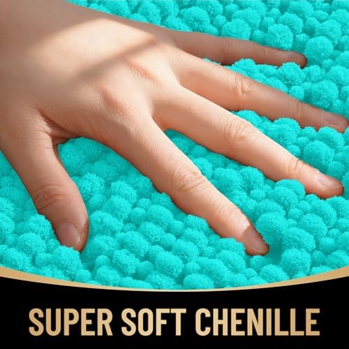 OLANLY Thick Chenille Small Bathroom Rugs 24x16, Absorbent Bath Mat, Teal