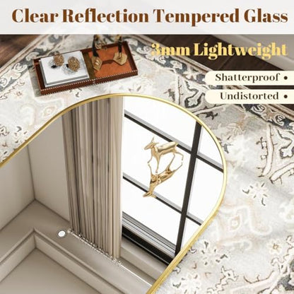 VooBang Arched Wall Mirror, 30 x 38 inch Arch Bathroom Mirror Gold