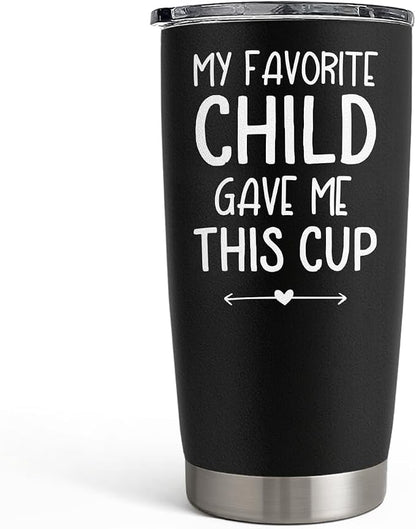SANDJEST 20oz Insulated Stainless Steel Tumbler for Dad, Funny My Favorite Child Gave Me This Cup Travel Mug from Daughter Son, Christmas Father's Day