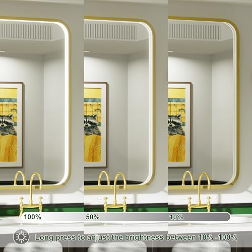 24x32 Inch Gold LED Bathroom Mirror with Lights,3000K/4500K/6000K