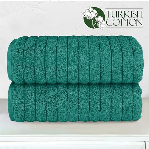 Elegant Comfort 100% Turkish Cotton Corduroy Ribbed Luxury Soft 2 Pack Bath Towels 27 x 54 Inch - Ultra Plush, Absorbent, Quick Dry, Hotel Spa Quality Towels for Bathroom Essentials, Turquoise