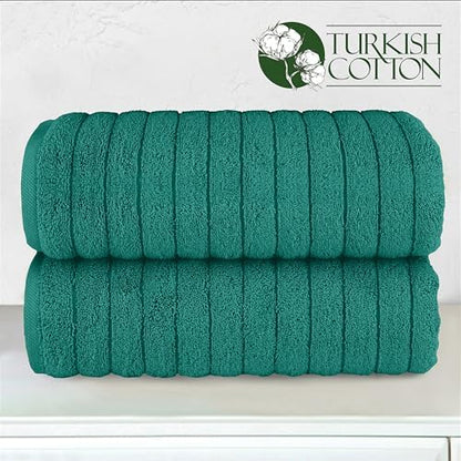 Elegant Comfort 100% Turkish Cotton Corduroy Ribbed Luxury Soft 2 Pack Bath Towels 27 x 54 Inch - Ultra Plush, Absorbent, Quick Dry, Hotel Spa Quality Towels for Bathroom Essentials, Turquoise