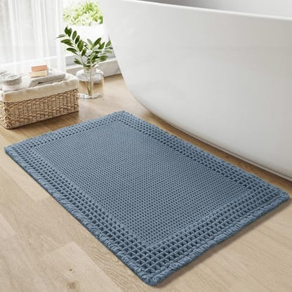 RESARE Waffle Bath Mat for Bathroom, Non Slip Bathroom Rugs 20"x32" Blue