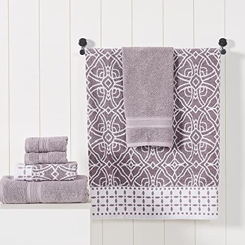Modern Threads Monroe 6-Piece 100% Cotton Towel Set – Reversible Yarn Dyed Jacquard & Solid – Includes 2 Bath Towels, 2 Hand Towels, 2 Washcloths – Absorbent, Quick Dry, Soft & Durable – Orchid