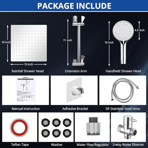Shower Head, 10'' High Pressure Rainfall/Handheld Shower Combo, Chrome