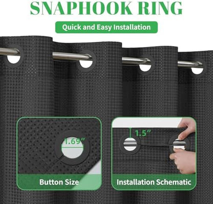 No Hook Waffle Shower Curtain, No Liner Needed Separate, 71x77 Inch, Black