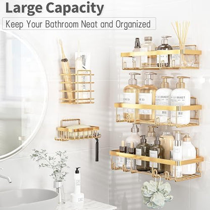 Liuoud 5 Pack Shower Caddy for Inside Shower, Gold Bathroom Storage Decor