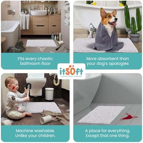 ITSOFT Large Plush Bathroom Rug 47"x21", Absorbent Machine Washable Non Slip Chenille Bath Mats, Quick Dry Bathmat, Bath Rugs for Bath, Shower, Bedroom, or Door Mat, White