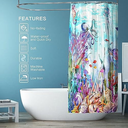 Ocean Shower Curtain, Kids Shower Curtain for Bathroom 72x72