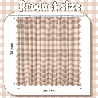 HunnmingRe Scalloped Gingham Shower Curtain Taupe