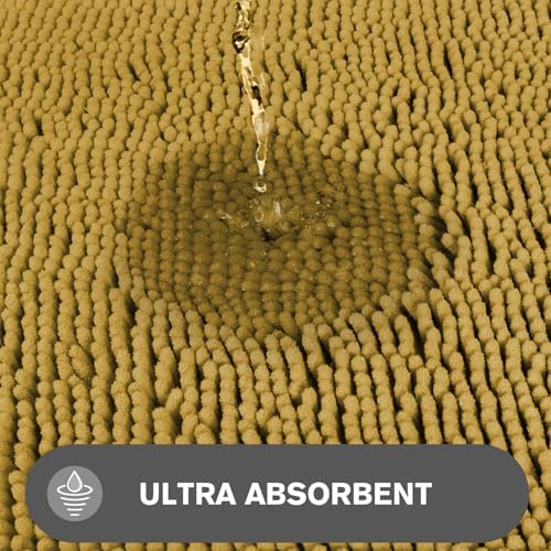Mustard Bathroom Rugs – Absorbent and Washable Bath Mat, Non-Slip, Thick Soft Chenille Bath Rugs for Bathroom Floor, Shower, Sink - 17" x 24"