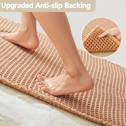 TYUU Waffle Bath Mat, Boho Bathroom Rugs Non Slip, 48x24 Light Peach