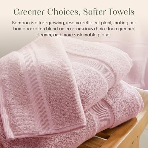 Springtree Home Luxury Bamboo Rayon Plush Bath Towel Set | 4-Pack | Pink