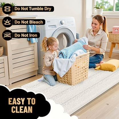 OLANLY Thick Small Bathroom Rugs 24x16, Soft Chenille Bath Rugs, Ivory