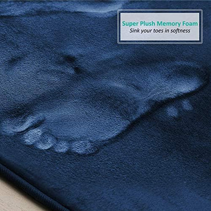 Clara Clark 2 Piece Bathroom Rugs, Velvet Memory Foam Bath Mat Set, Non-Slip Bath Rugs, Machine Wash, Dries Quickly, Ultra Soft Plush Bath Mats for Bathroom, 20 x 32 + Contour, Blue