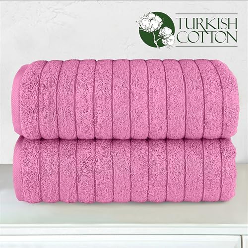 Elegant Comfort 100% Turkish Cotton Corduroy Ribbed Luxury Soft 2 Pack Bath Towels 27 x 54 Inch - Ultra Plush, Absorbent, Quick Dry, Hotel Spa Quality Towels for Bathroom Essentials, Light Pink