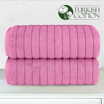 Elegant Comfort 100% Turkish Cotton Corduroy Ribbed Luxury Soft 2 Pack Bath Towels 27 x 54 Inch - Ultra Plush, Absorbent, Quick Dry, Hotel Spa Quality Towels for Bathroom Essentials, Light Pink