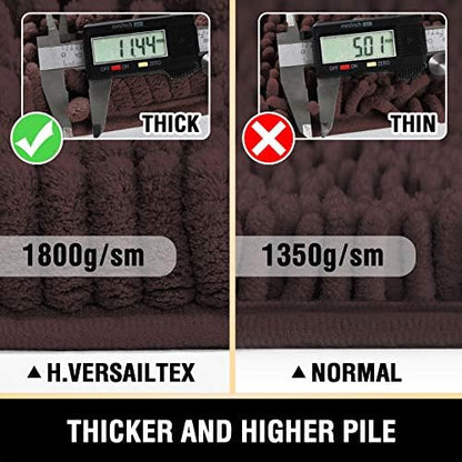 H.VERSAILTEX Luxury Chenille Bathroom Mats - Non Slip, Extra Soft, Absorbent, Shaggy, Washable, Fast Dry 2 Piece (Chocolate, 20" x 32"/17" x 24")