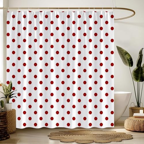Polka Dot Shower Curtain Red White Retro Spot Vintage Fabric Decorative Bathroom Curtains with Hooks,70" Wx78 H