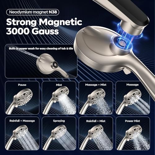 12-Inch High Pressure Rain Shower Head with Handheld Spray Combo, Magnetic
