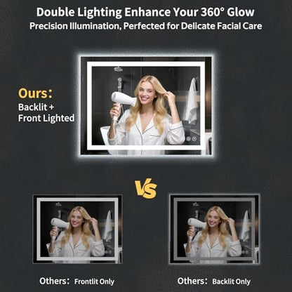 40"x30" LED Bathroom Mirror with Lights, Backlit+Frontlit, Anti-Fog