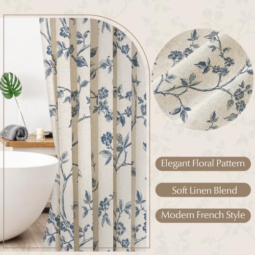 MitoVilla Extra Long Linen Floral Shower Curtain for Bathroom,72 x 84