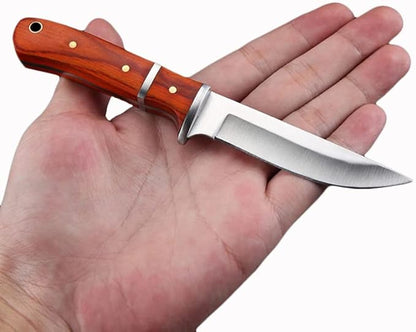 Two 3-Inch Super Sharp Knife with PU Protective Sleeve,High Carbon Steel Durable Portable Wooden Handle Knife for Outdoor,Picnics,Kitchen Cooking(Meat,Fruits,Vegetables,Seafood)