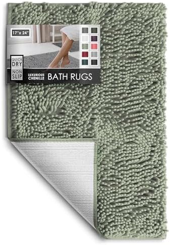 Hearth & Harbor Bathroom Rugs, Chenille Bath Mat - Machine Washable Bath Mats for Bathroom Non-Slip Backing Rubber, Quick Dry Bathroom Mat