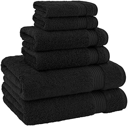 American Veteran Towel, 100% Cotton Turkish 6 Piece Towel Set, Luxury Towels Set of 6 for Bathroom Essentials, 2 Bath Towels 2 Hand Towels 2 Washcloths, Black
